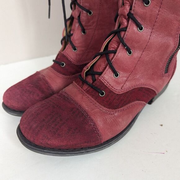 Portofino Italy Red Leather Lace-Up Tall Boots Women’s 37 - Picture 3 of 12